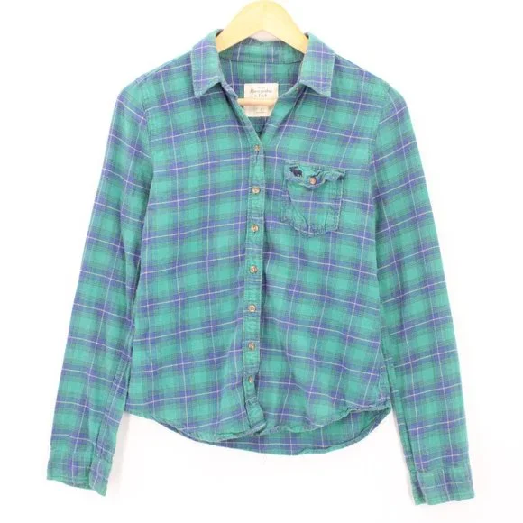Abercrombie & Fitch Flannel Shirt Women's Green Button Down Long Sleeve Small S - Picture 1 of 7